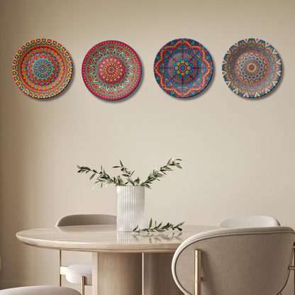Set of 4 Vibrant Mandala Kaleidoscope Collection Ceramic Decorative Wall Plates