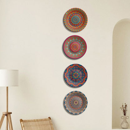 Set of 4 Vibrant Mandala Kaleidoscope Collection Ceramic Decorative Wall Plates