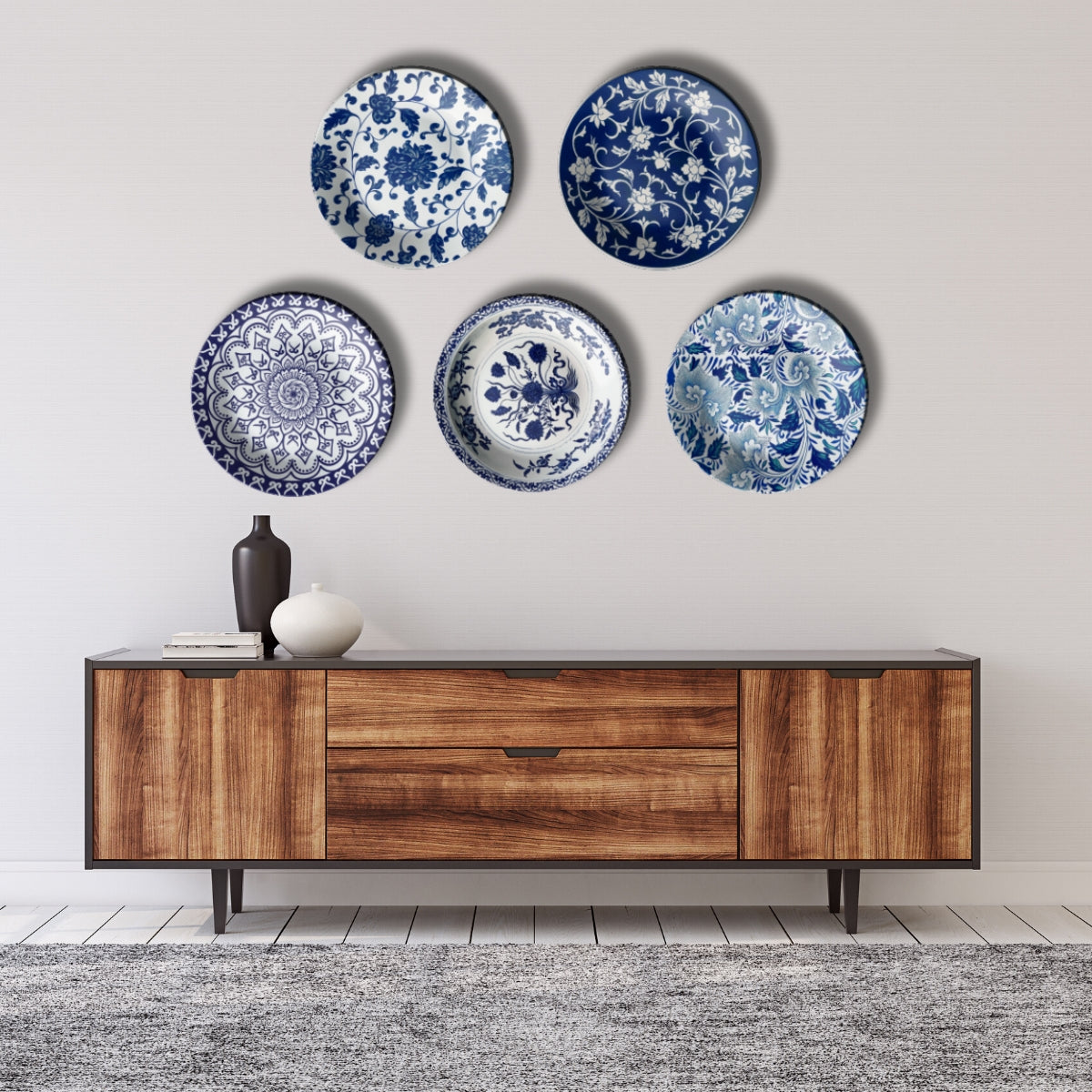 Set of 5 Blue & White Royal Decorative Wall Plates