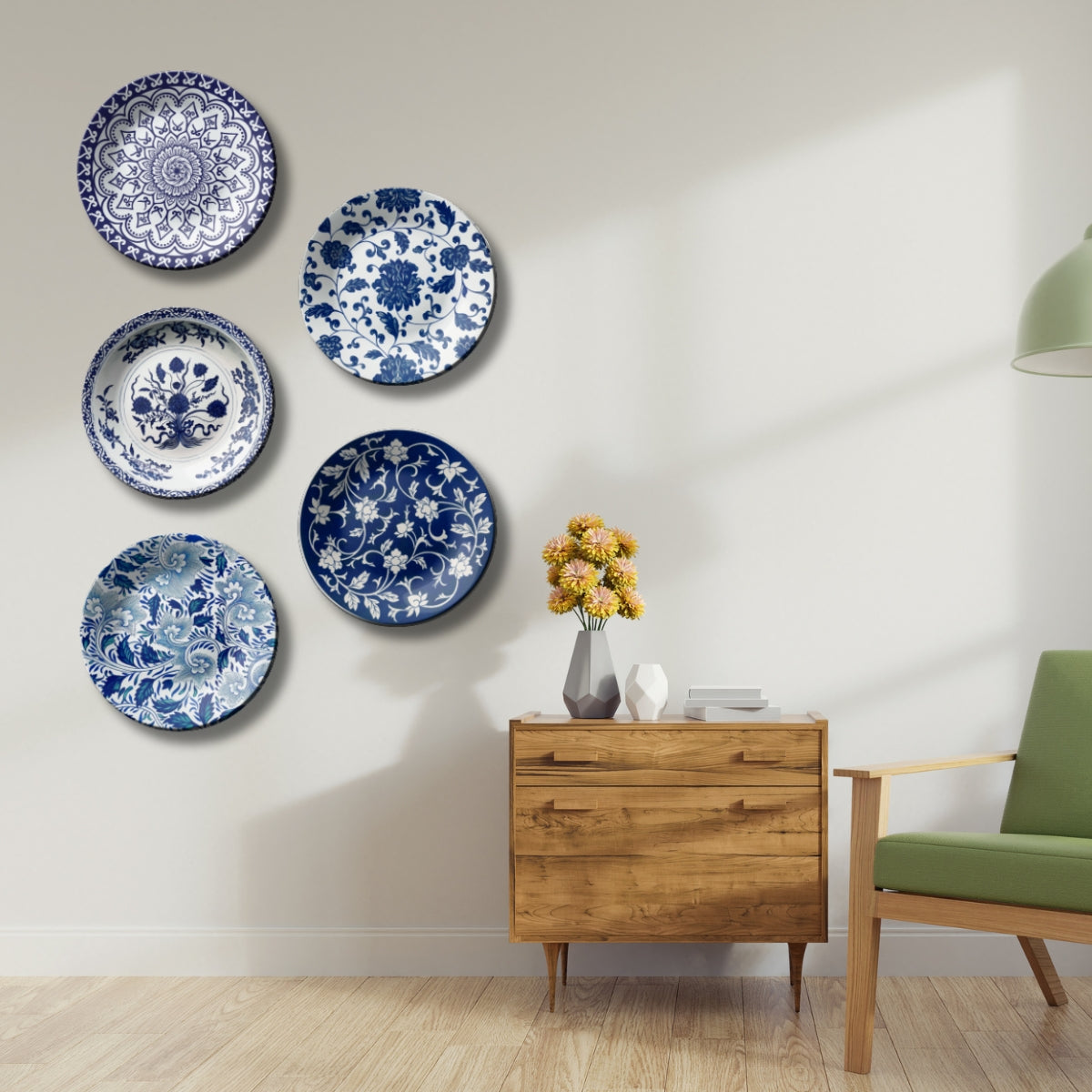 Set of 5 Blue & White Royal Decorative Wall Plates