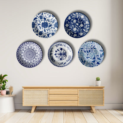 Set of 5 Blue & White Royal Decorative Wall Plates