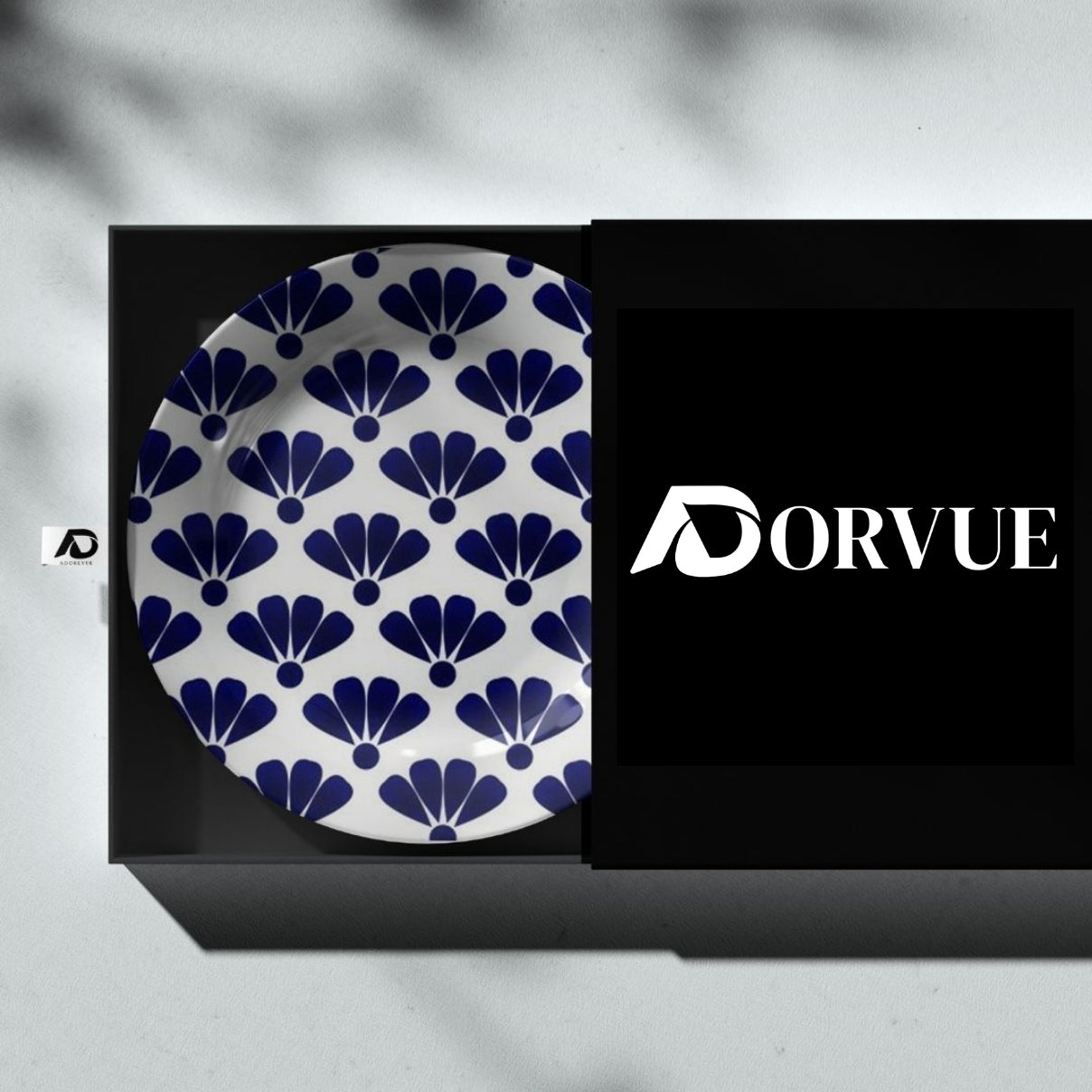 Set of 5 Classic Indigo Patterned Blue Pottery Ceramic Decorative Wall Plates