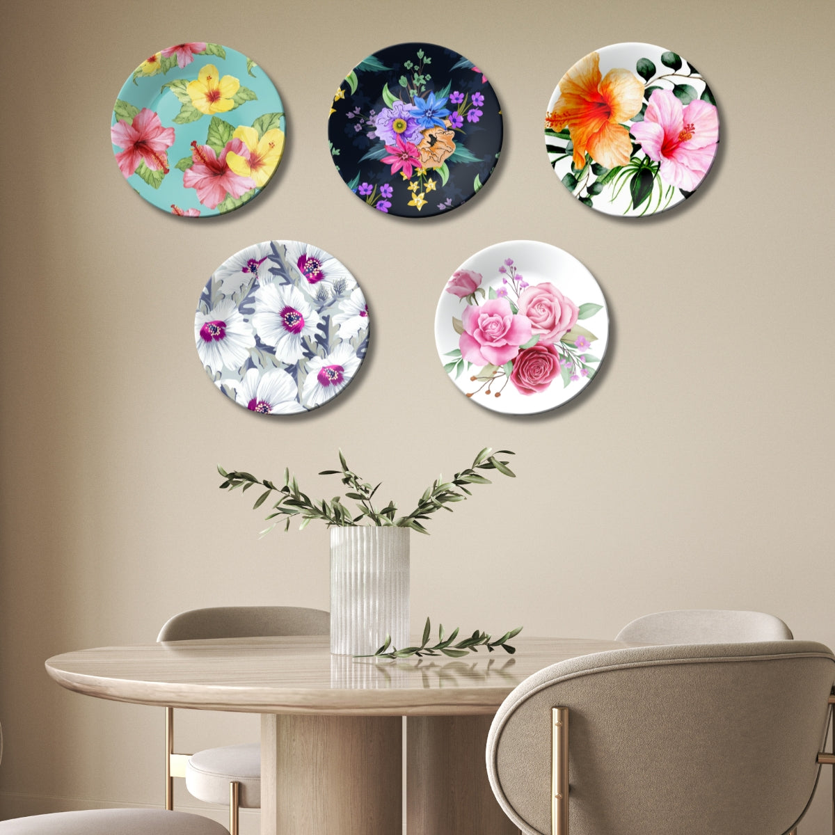 Set of 5 Spring Blossom Ceramic Decorative Wall Plates