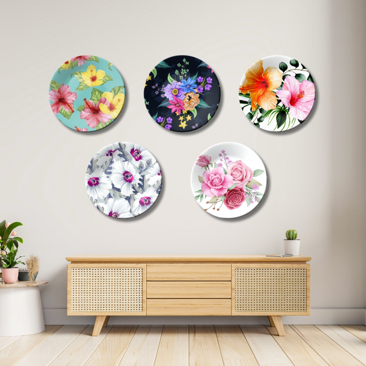 Set of 5 Spring Blossom Ceramic Decorative Wall Plates