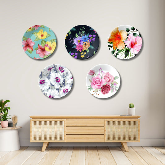 Set of 5 Spring Blossom Ceramic Decorative Wall Plates