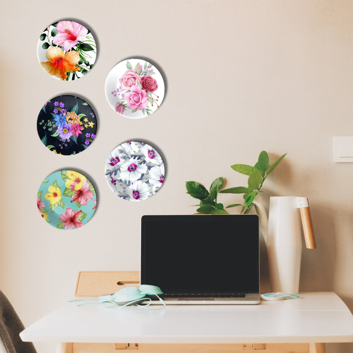 Set of 5 Spring Blossom Ceramic Decorative Wall Plates