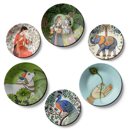 Set of 6 Ancient India Wall Plates Home Décor