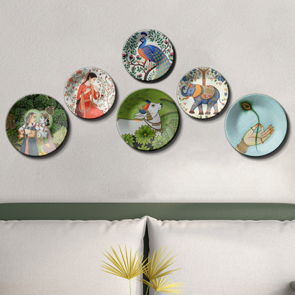 Set of 6 Ancient India Wall Plates Home Décor