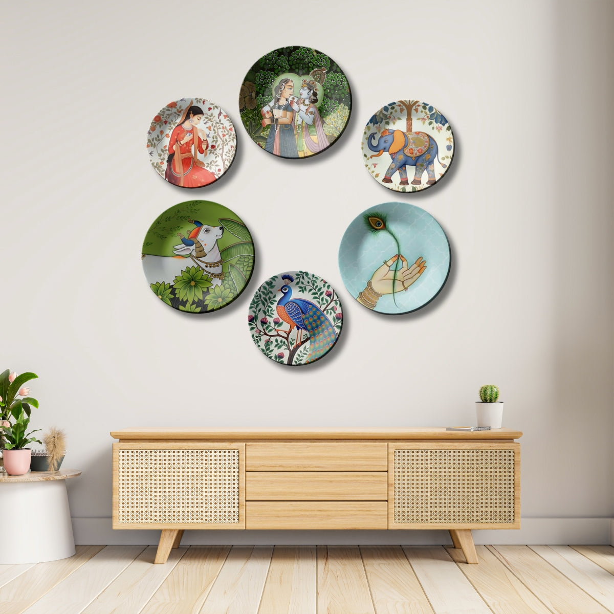 Set of 6 Ancient India Wall Plates Home Décor