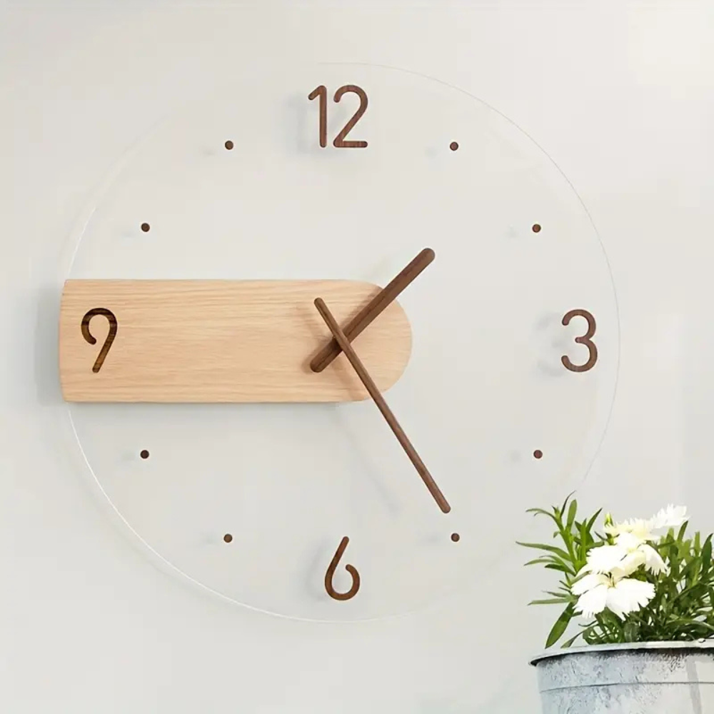 Elegant Acrylic and Wood Silent Wall Clock