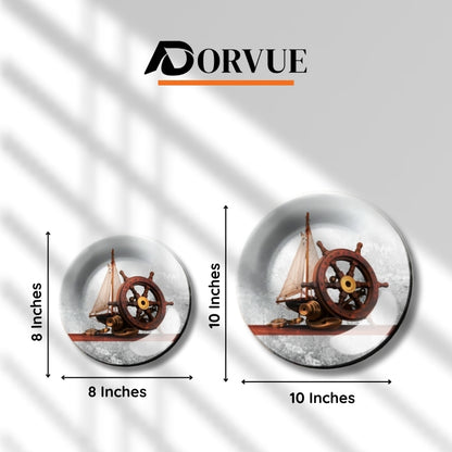 Steering Wheel on Old Sailboat Decorative Wall Plate