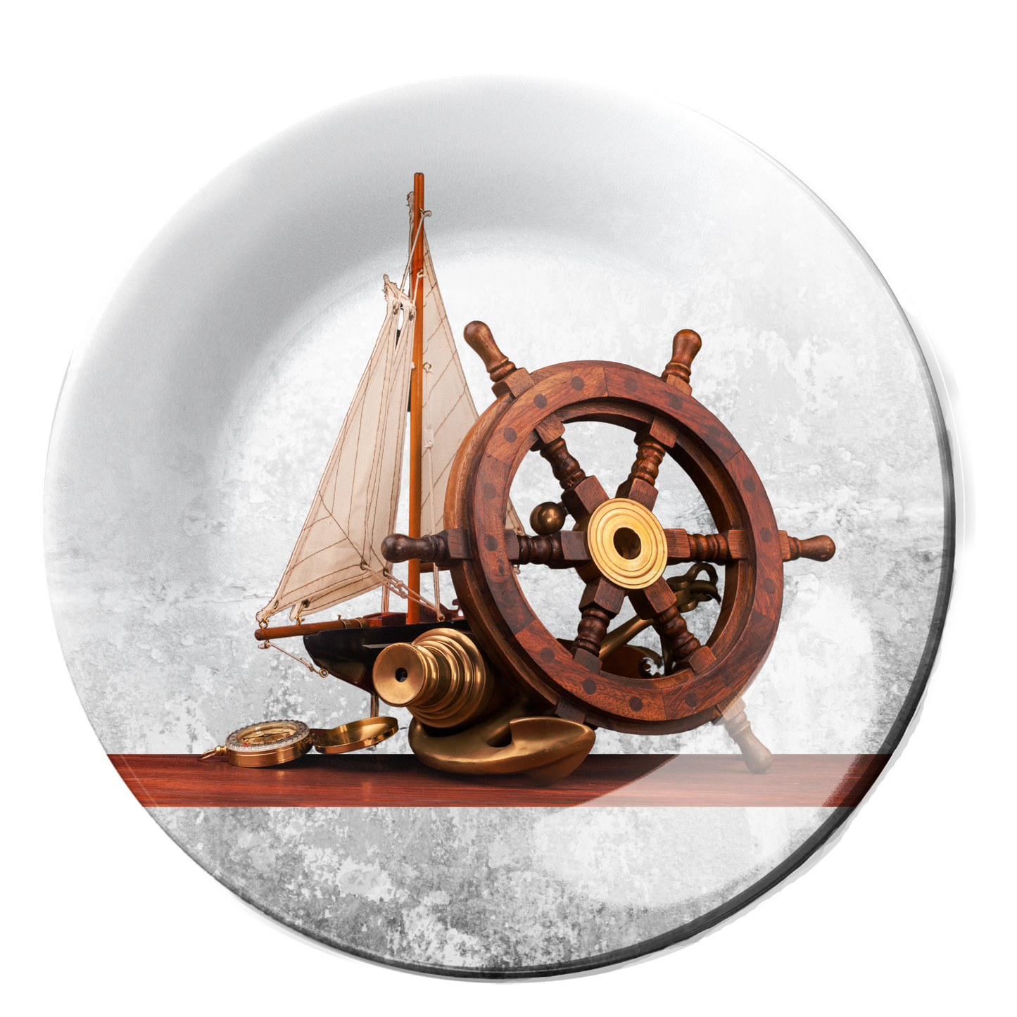Steering Wheel on Old Sailboat Decorative Wall Plate