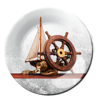 Steering Wheel on Old Sailboat Decorative Wall Plate