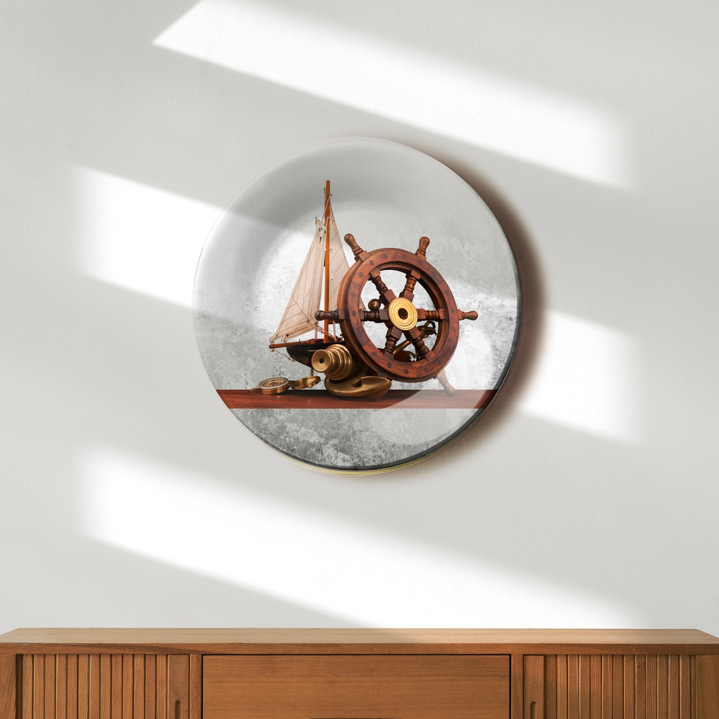 Steering Wheel on Old Sailboat Decorative Wall Plate