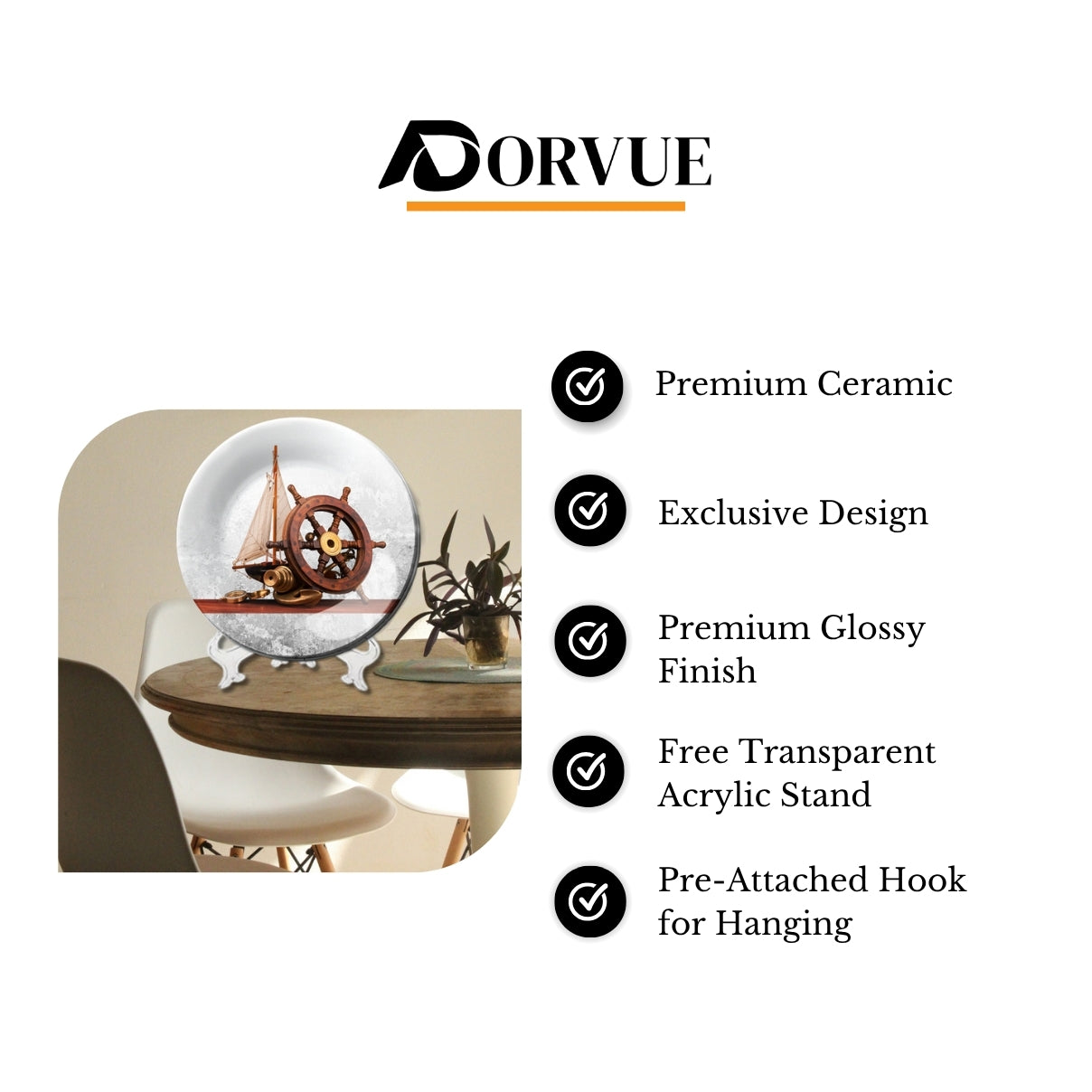 Steering Wheel on Old Sailboat Decorative Wall Plate