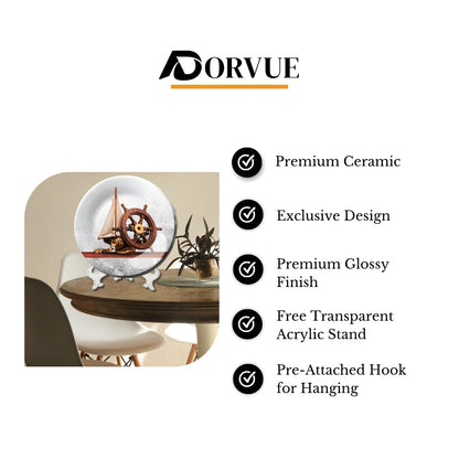 Steering Wheel on Old Sailboat Decorative Wall Plate