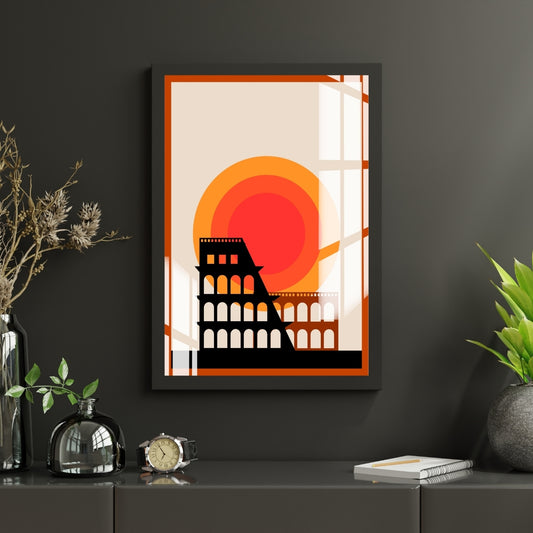 Sunset Colosseum Geometric Art Metal Print With or Without Frame Wall Art