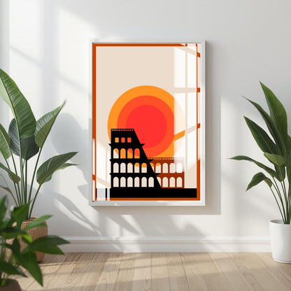 Sunset Colosseum Geometric Art Metal Print With or Without Frame Wall Art