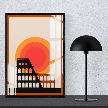 Sunset Colosseum Geometric Art Metal Print With or Without Frame Wall Art