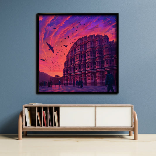 Twilight Majesty Hawa Mahal Canvas Painting Framed Wall Art