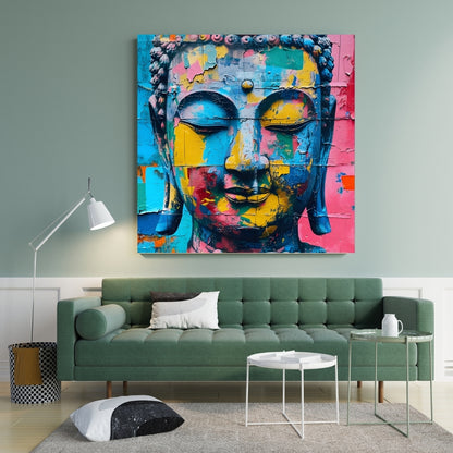 Vibrant Buddha Abstract Spiritual Canvas Painting Framed Wall Art