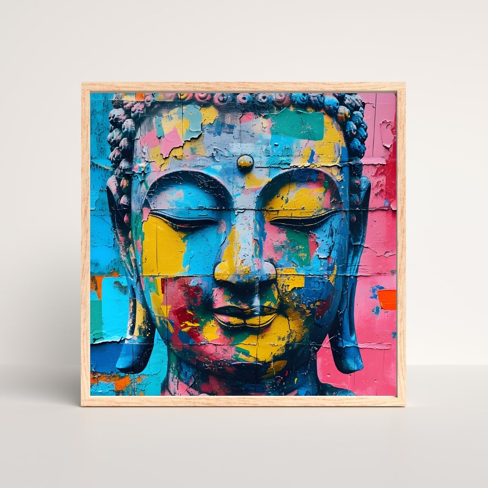 Vibrant Buddha Abstract Spiritual Canvas Painting Framed Wall Art