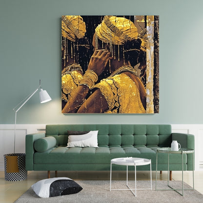 Golden Reflection Canvas Painting Framed Wall Art