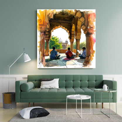 Indian Heritage Study Culture Canvas Painting Framed Wall Art