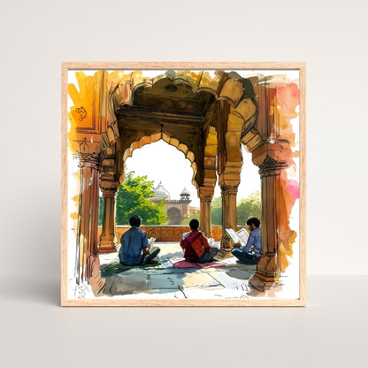 Indian Heritage Study Culture Canvas Painting Framed Wall Art