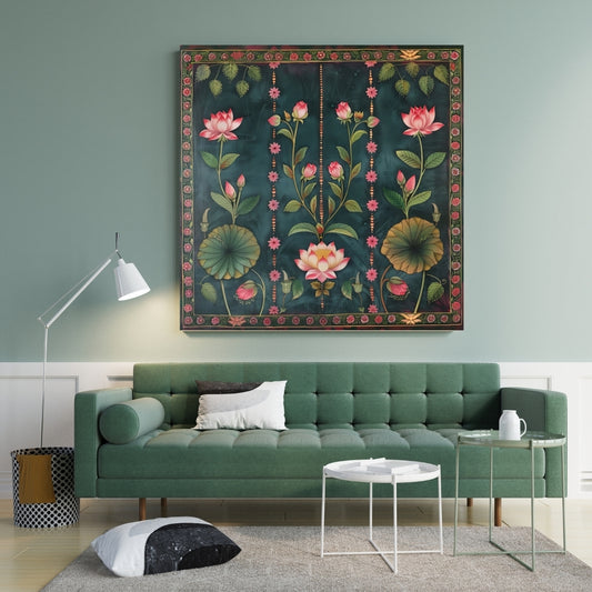 Lotus Garden Symphony Canvas Painting Framed Wall Art