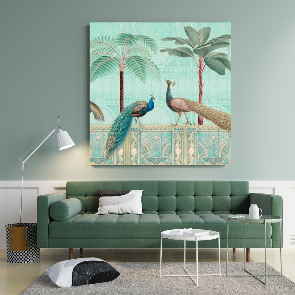 Peacock Royal Courtyard Canvas Painting Framed Wall Art