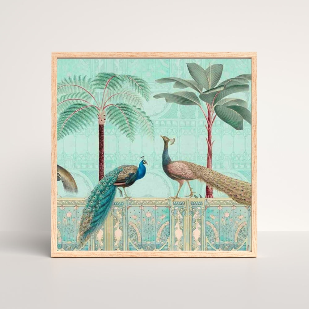 Peacock Royal Courtyard Canvas Painting Framed Wall Art