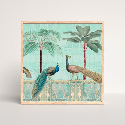 Peacock Royal Courtyard Canvas Painting Framed Wall Art