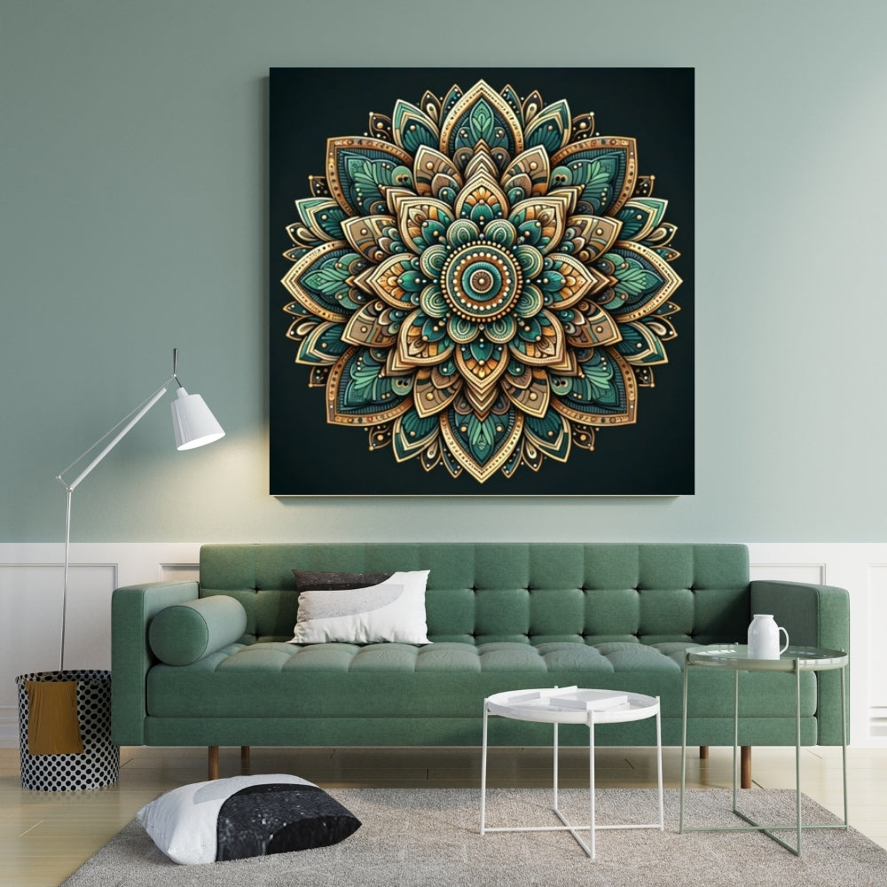 Emerald Mandala Canvas Painting Framed Wall Art