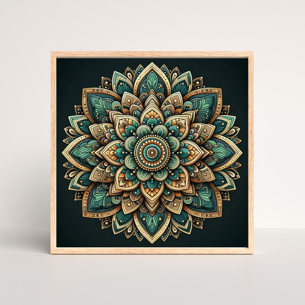 Emerald Mandala Canvas Painting Framed Wall Art