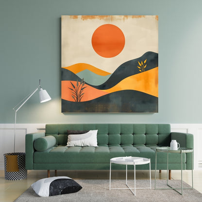 Sunset Mirage Abstract Landscape Canvas Painting Framed Wall Art