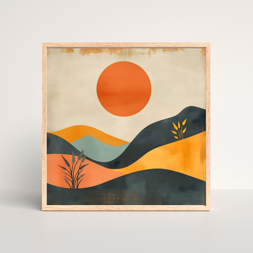 Sunset Mirage Abstract Landscape Canvas Painting Framed Wall Art