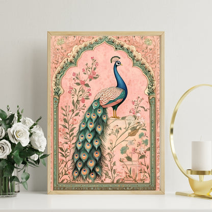 Pink Royal Grace Peacock Canvas Painting Framed Wall Art