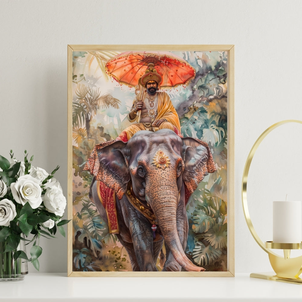 Majestic Procession Royal Elephant Canvas Painting Framed Wall Art