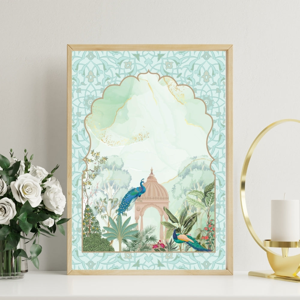 Regal Serenity Peacock Couple Canvas Painting Framed Wall Art
