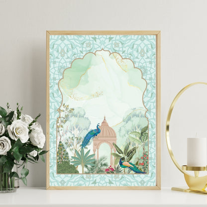 Regal Serenity Peacock Couple Canvas Painting Framed Wall Art