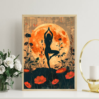 Lunar Balance Boho Canvas Painting Framed Wall Art