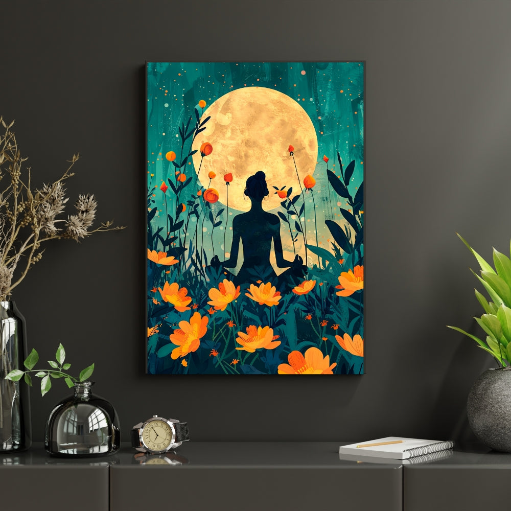 Moonlit Serenity Boho Canvas Painting Framed Wall Art