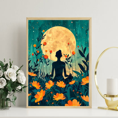 Moonlit Serenity Boho Canvas Painting Framed Wall Art