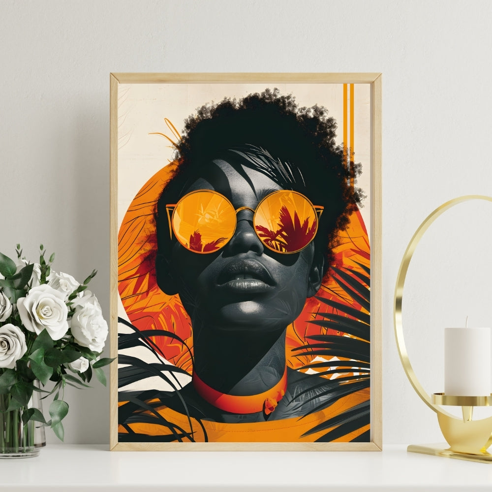 Sunlit Vogue Tropical Edge Canvas Painting Framed Wall Art