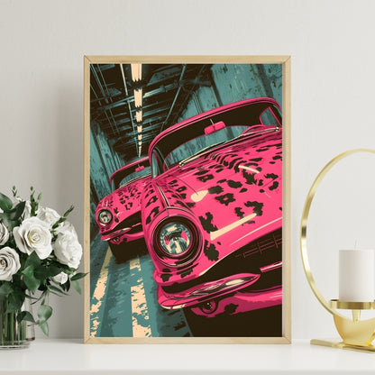 Retro Rush Neon Velocity Canvas Painting Framed Wall Art
