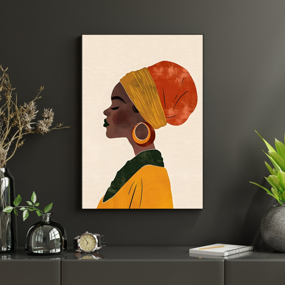 Regal Grace Minimalist Portrait Canvas Painting Framed Wall Art