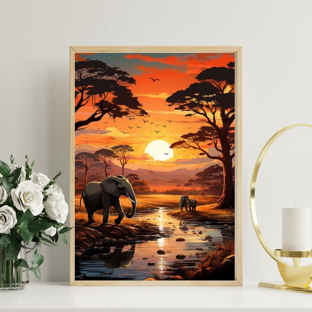 Savanna Sunset Canvas Painting Framed Wall Art