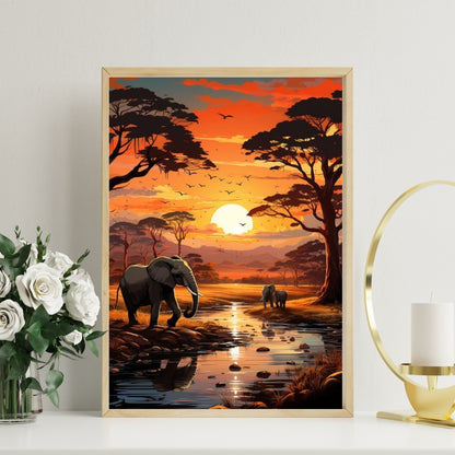 Savanna Sunset Canvas Painting Framed Wall Art