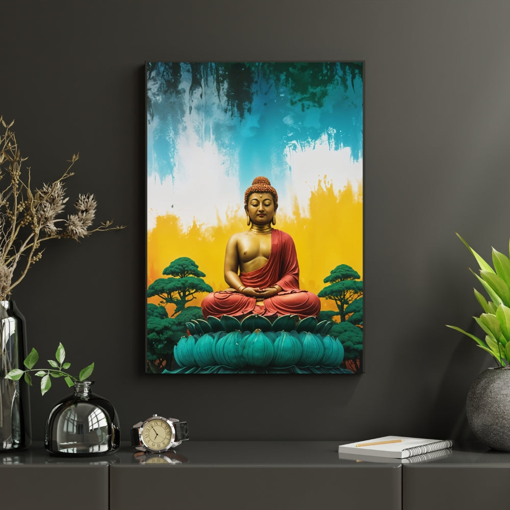 Gautam Buddha Canvas Painting Framed Wall Art